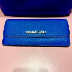 Michael Kors Jet Set Travel Cobalt Blue and Gold Wallet